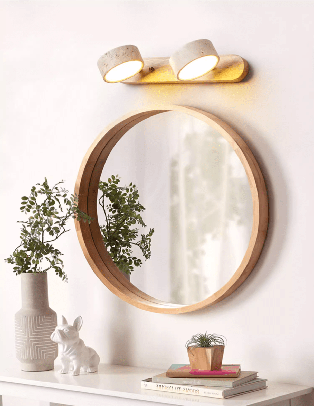 Wood and travertine wall light
