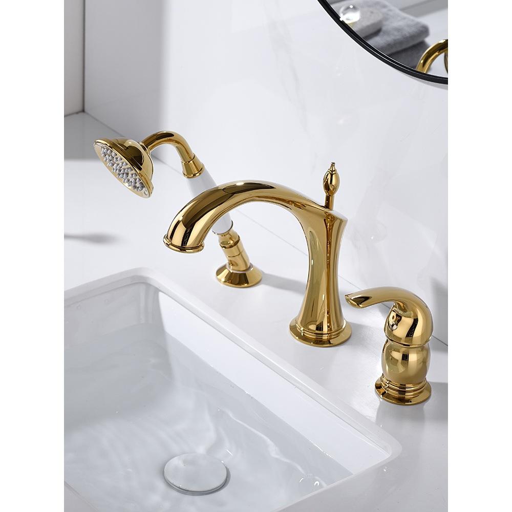 Brushed Gold Three-Handle Basin Mixer Tap Set