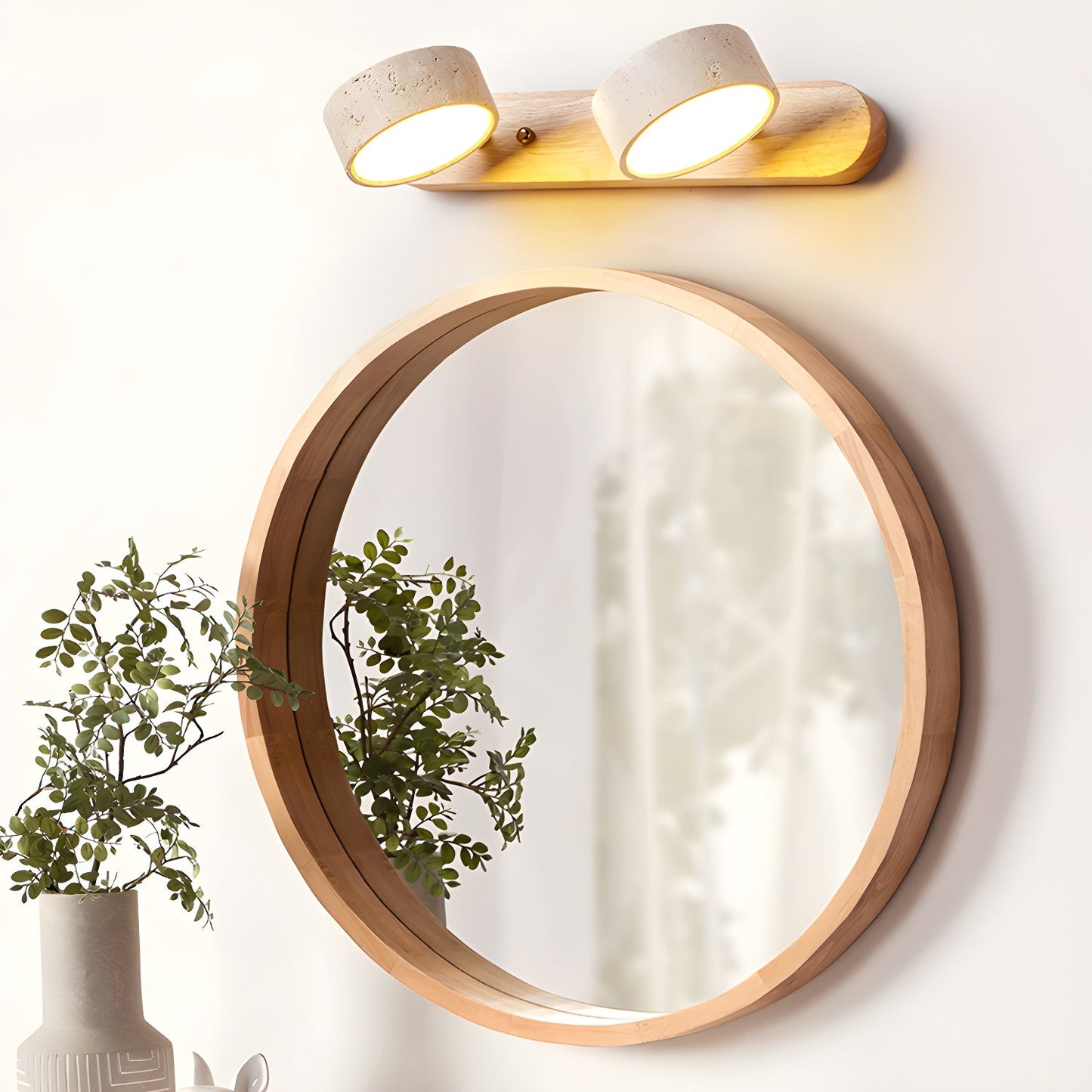 Wood and travertine wall light