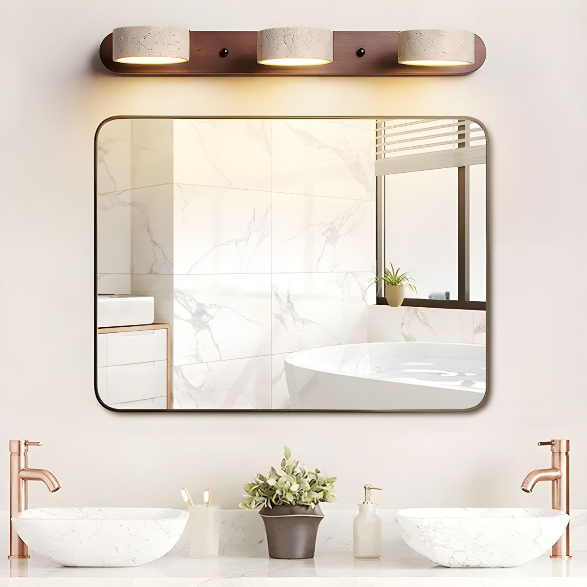 Wood and travertine wall light