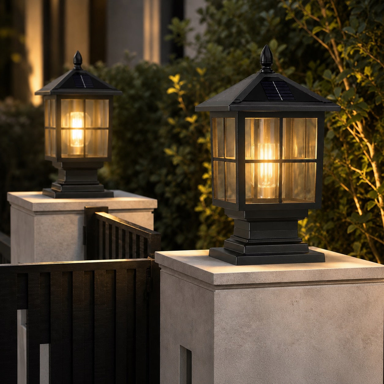 Dual Power Gate Post Lantern