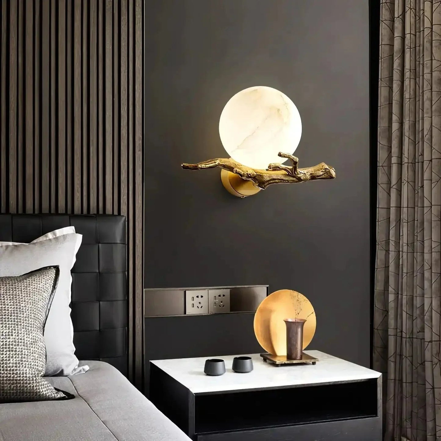 Brass Branch Alabaster Wall Light