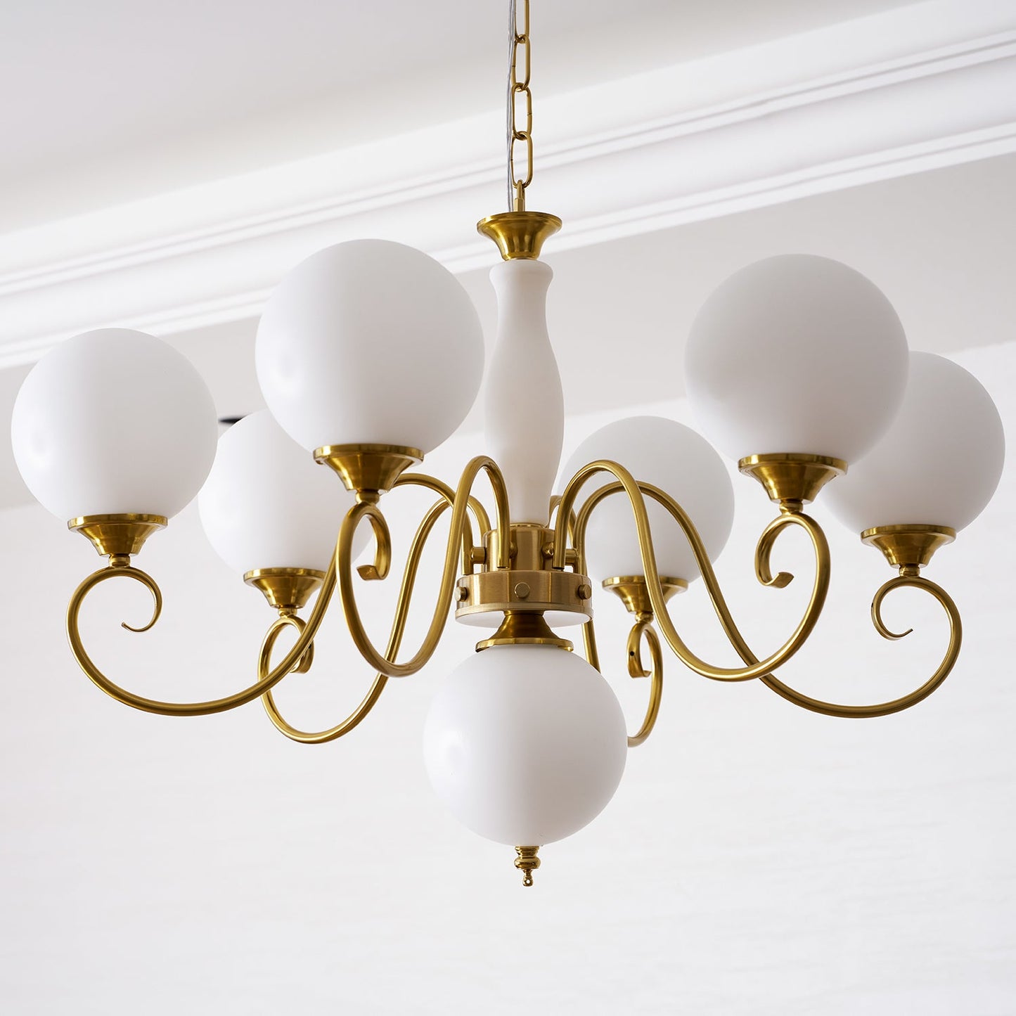 Scrolled Brass Globe Chandelier