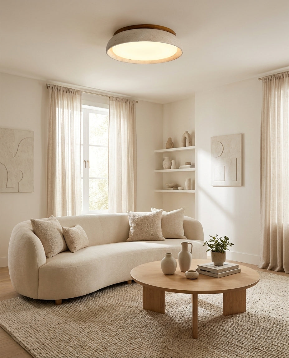 Round Travertine Flush Ceiling Light