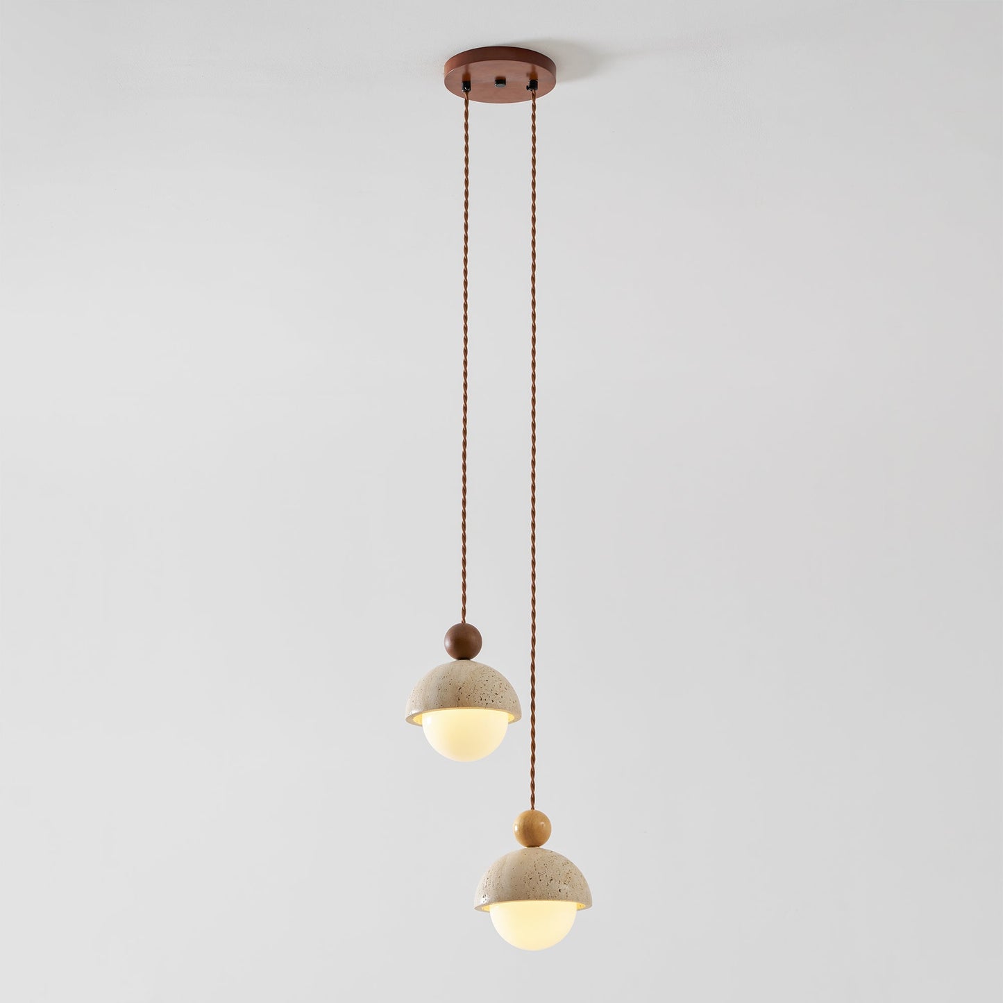 Travertine Dome Wood Pendant Light