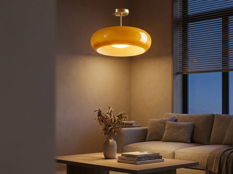 Amber glass ceiling light in a living room