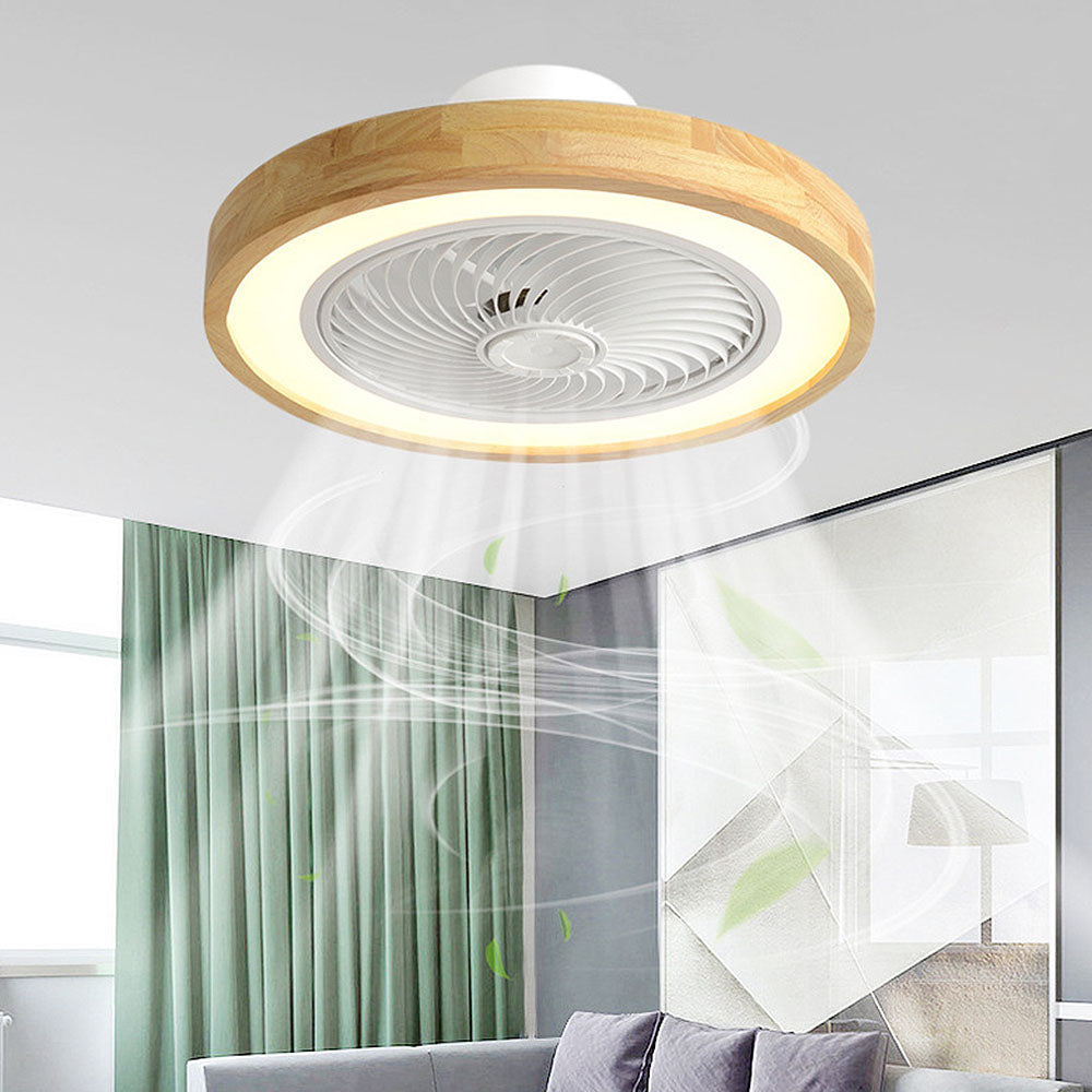 Modern Round Wood LED Ceiling Fan Light