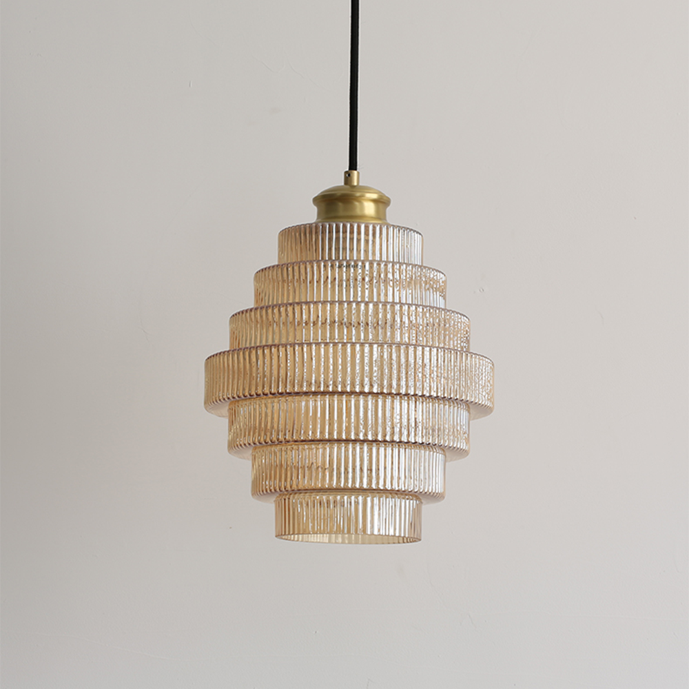 Antique Ribbed Brass Pendant Light