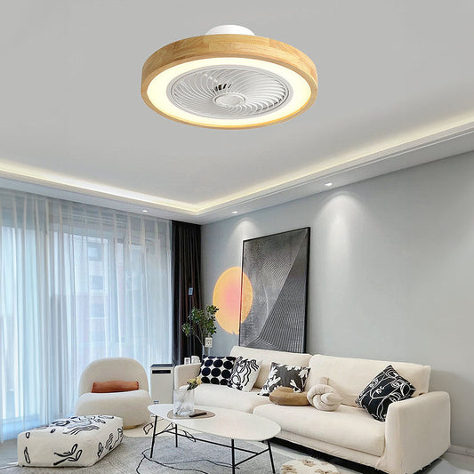Modern Round Wood LED Ceiling Fan Light