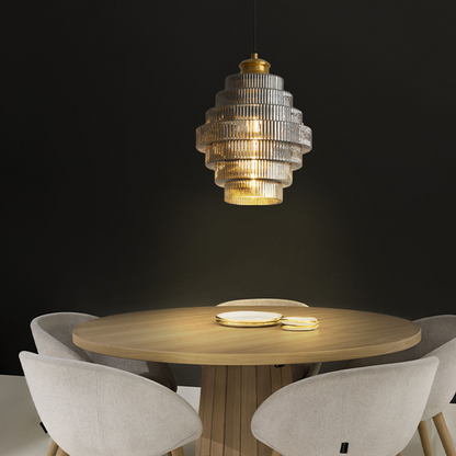 Antique Ribbed Brass Pendant Light