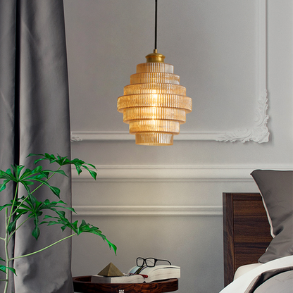 Antique Ribbed Brass Pendant Light