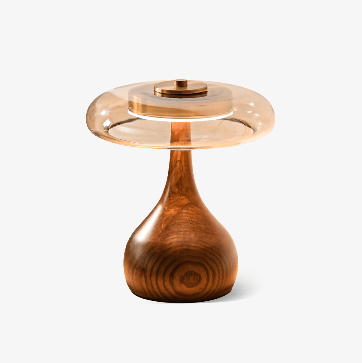Walnut Wood And Amber Glass Table Lamp