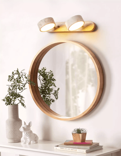 Wood and travertine wall light
