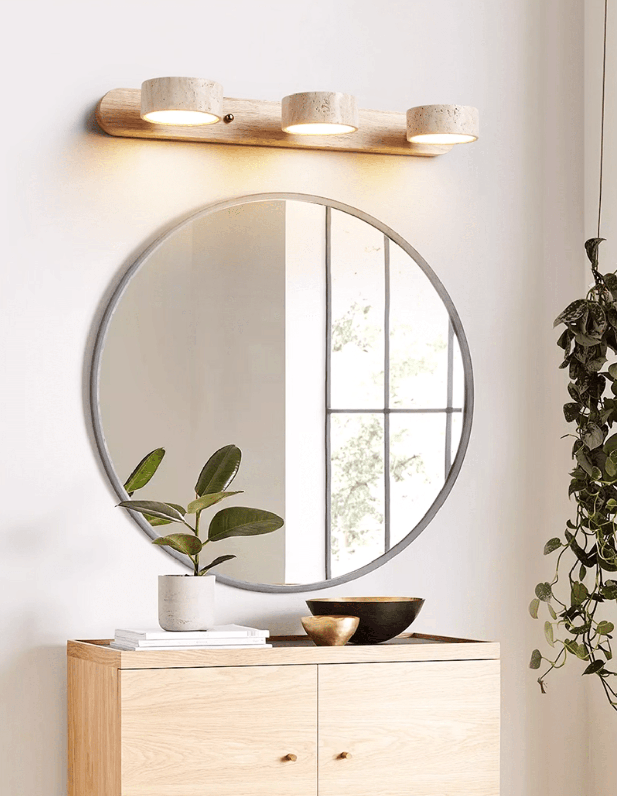 Wood and travertine wall light