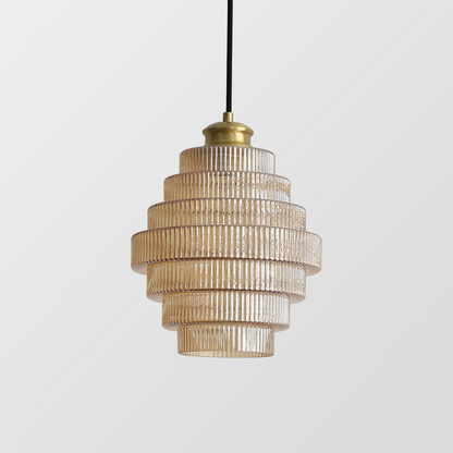 Antique Ribbed Brass Pendant Light