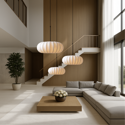 Elegant silk pendant lamps