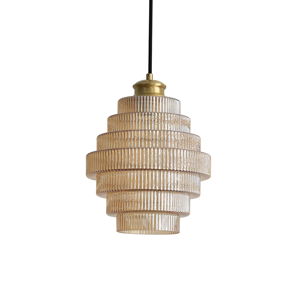 Antique Ribbed Brass Pendant Light