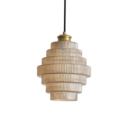 Antique Ribbed Brass Pendant Light