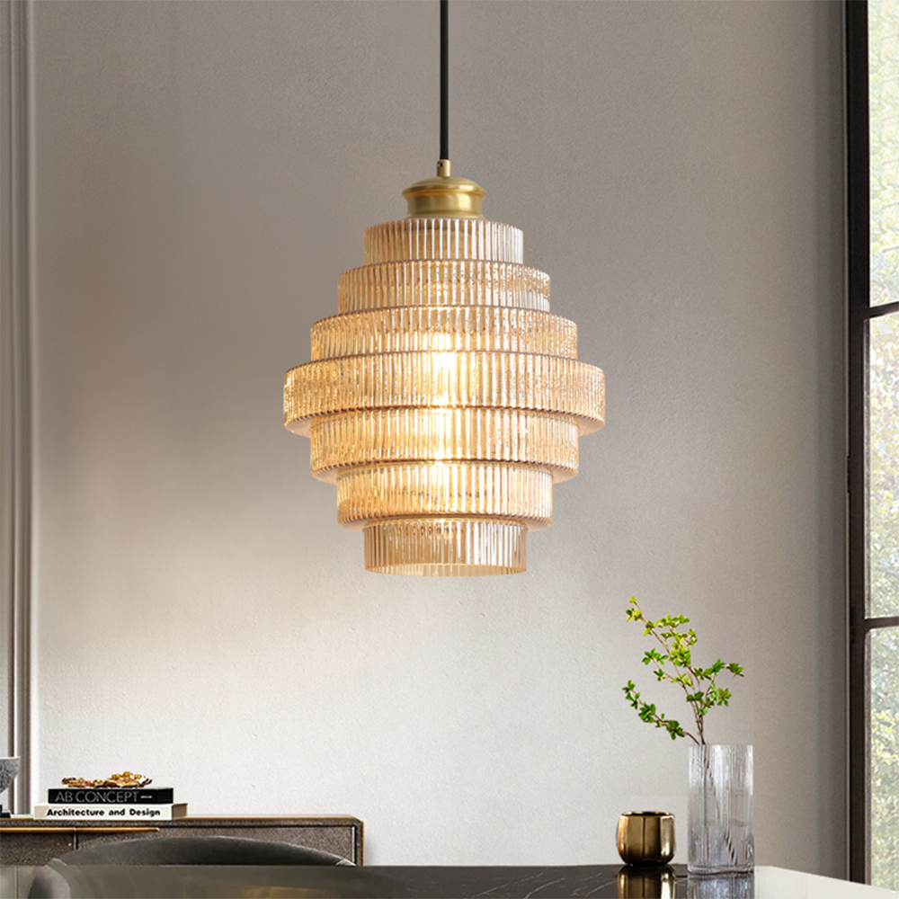 Antique Ribbed Brass Pendant Light