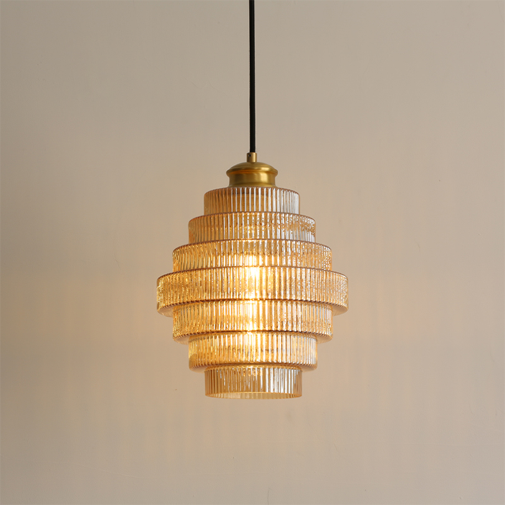 Antique Ribbed Brass Pendant Light
