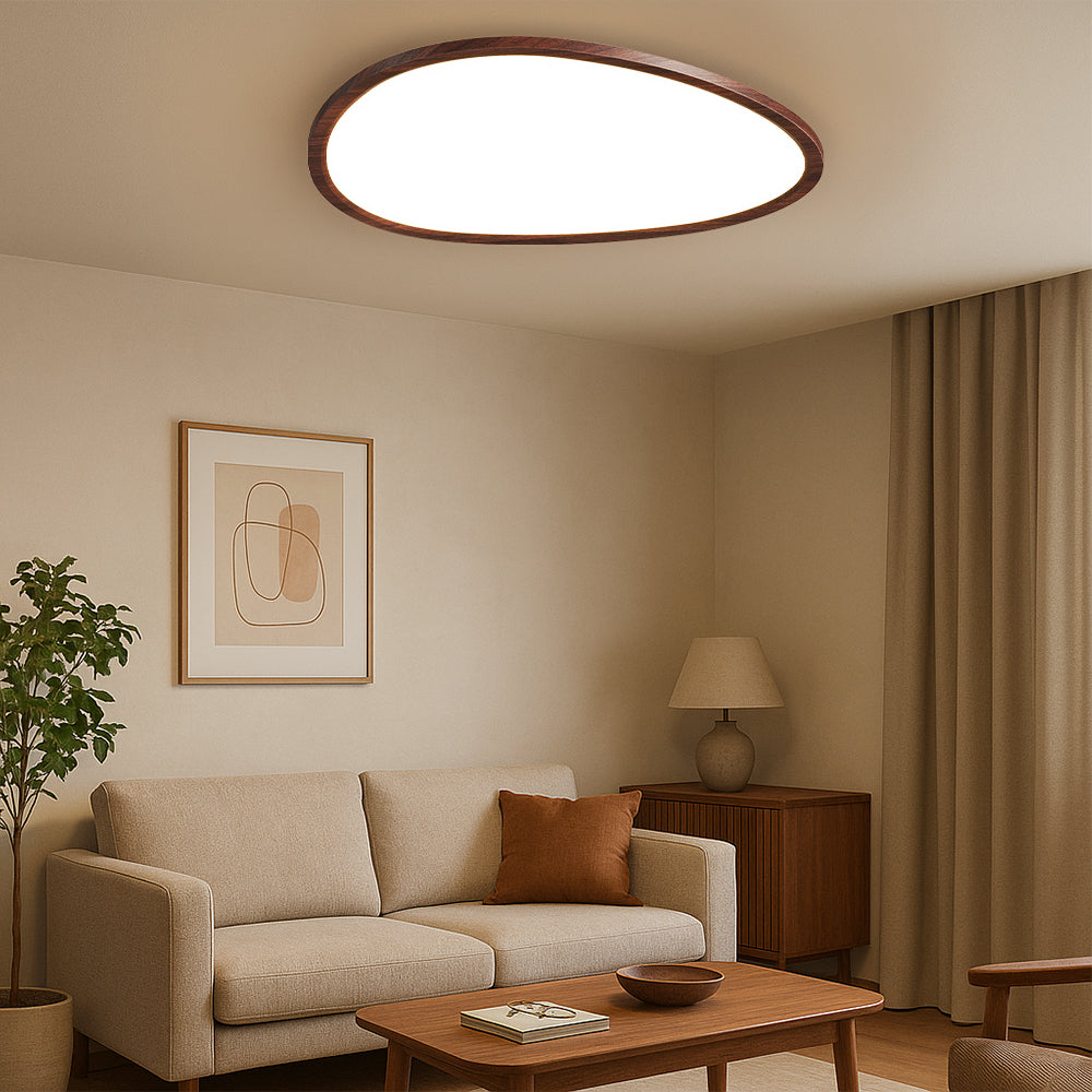 Ultra-flat ceiling light with wood look