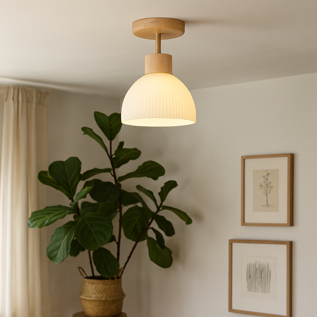 Natural wood ceiling light design