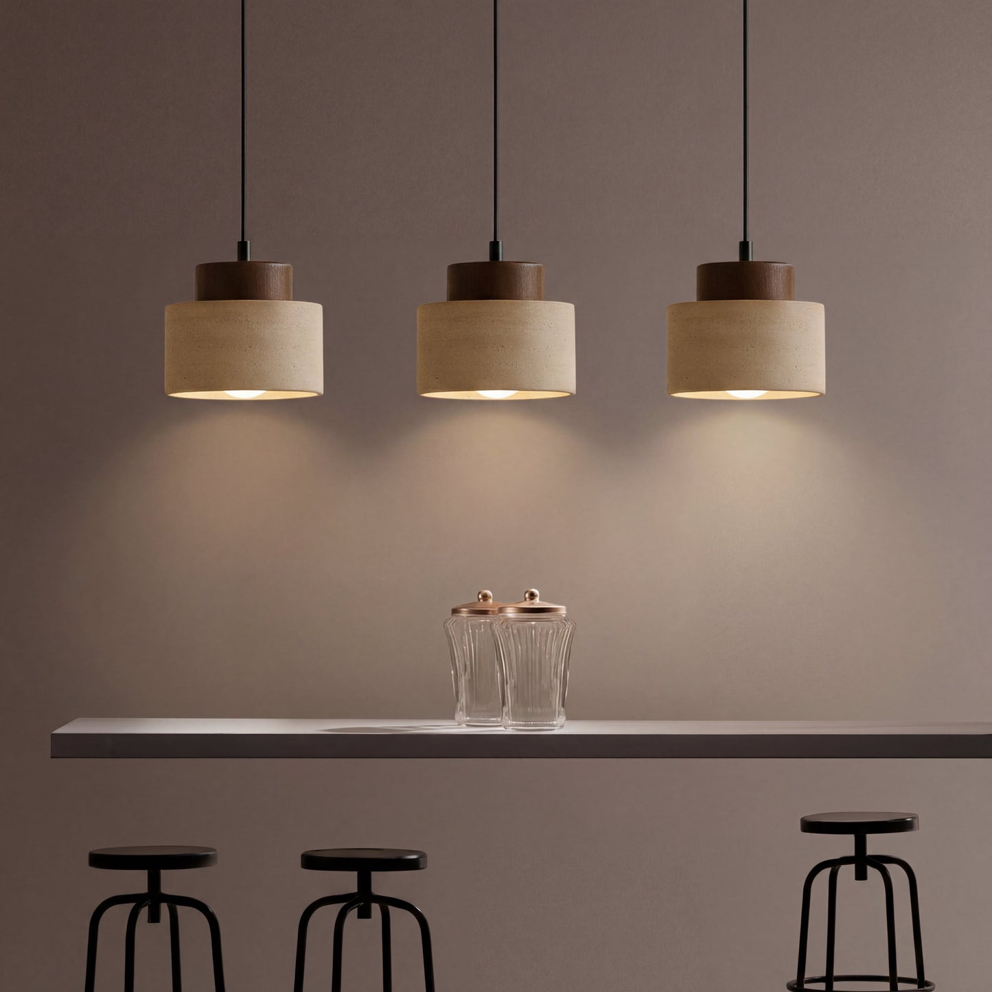 Natural pendant light made of travertine