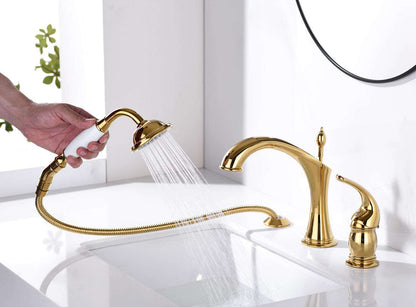 Brushed Gold Three-Handle Basin Mixer Tap Set