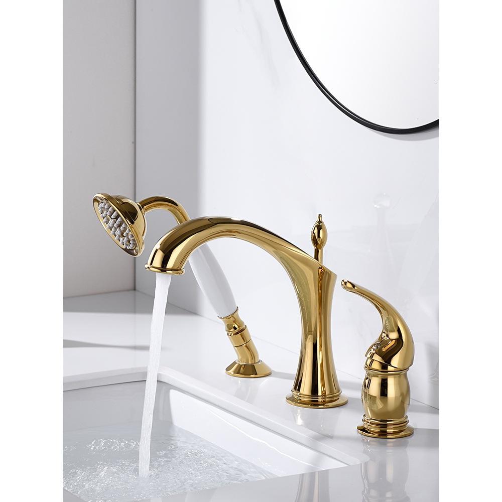 Brushed Gold Three-Handle Basin Mixer Tap Set