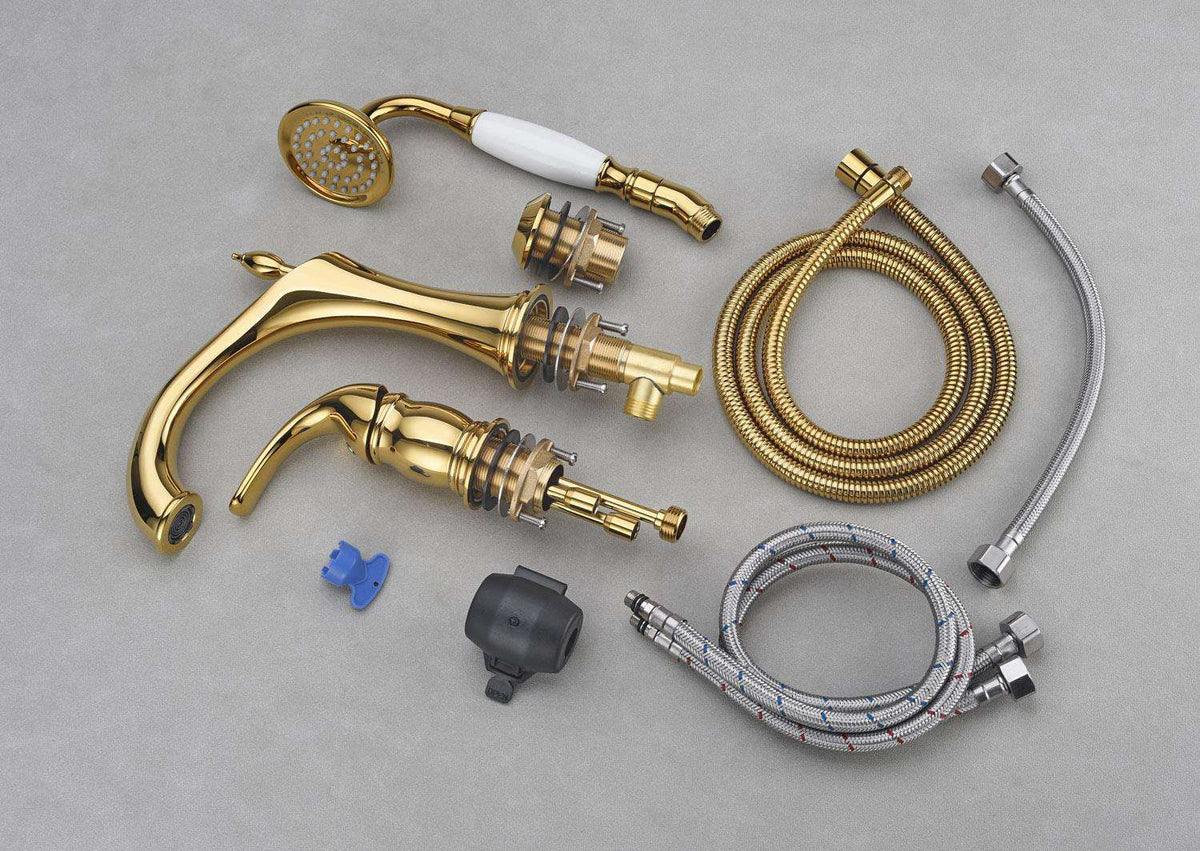 Brushed Gold Three-Handle Basin Mixer Tap Set