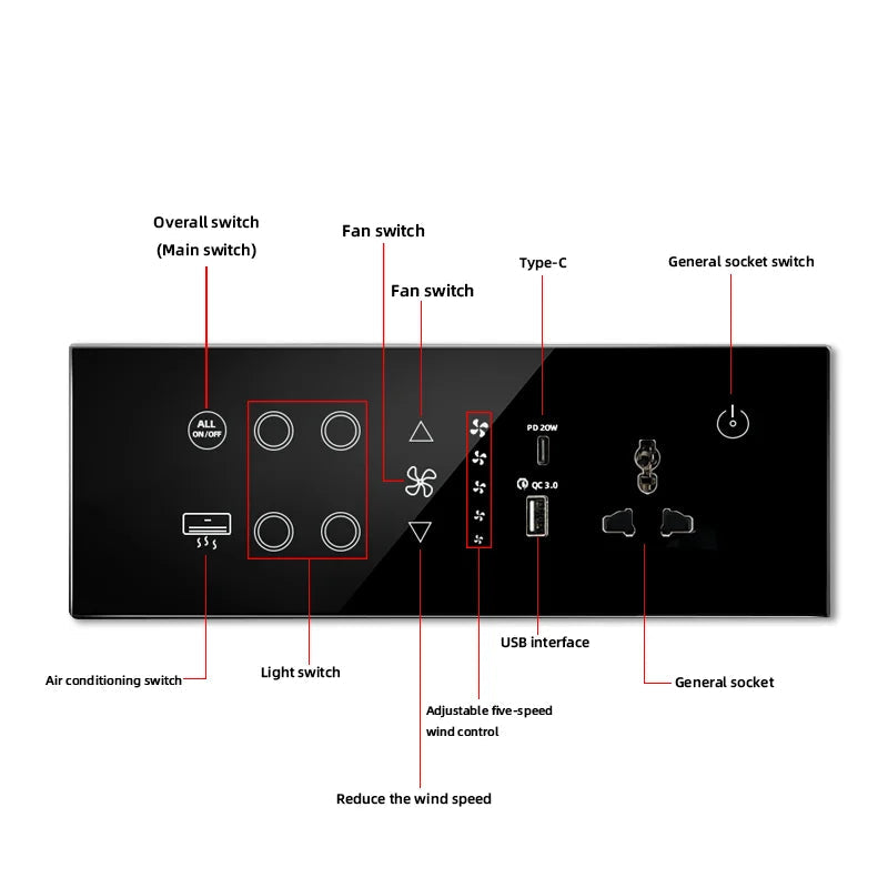 Nexora Minimalist Glass and ABS Smart Switch Socket