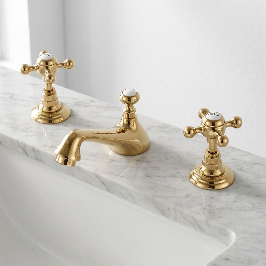 Vintage Cross-Handle Brass Basin Tap