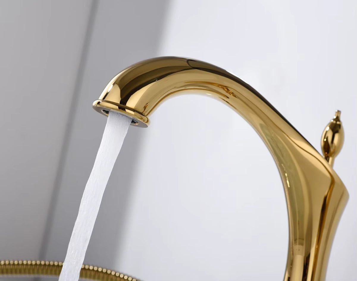 Brushed Gold Three-Handle Basin Mixer Tap Set