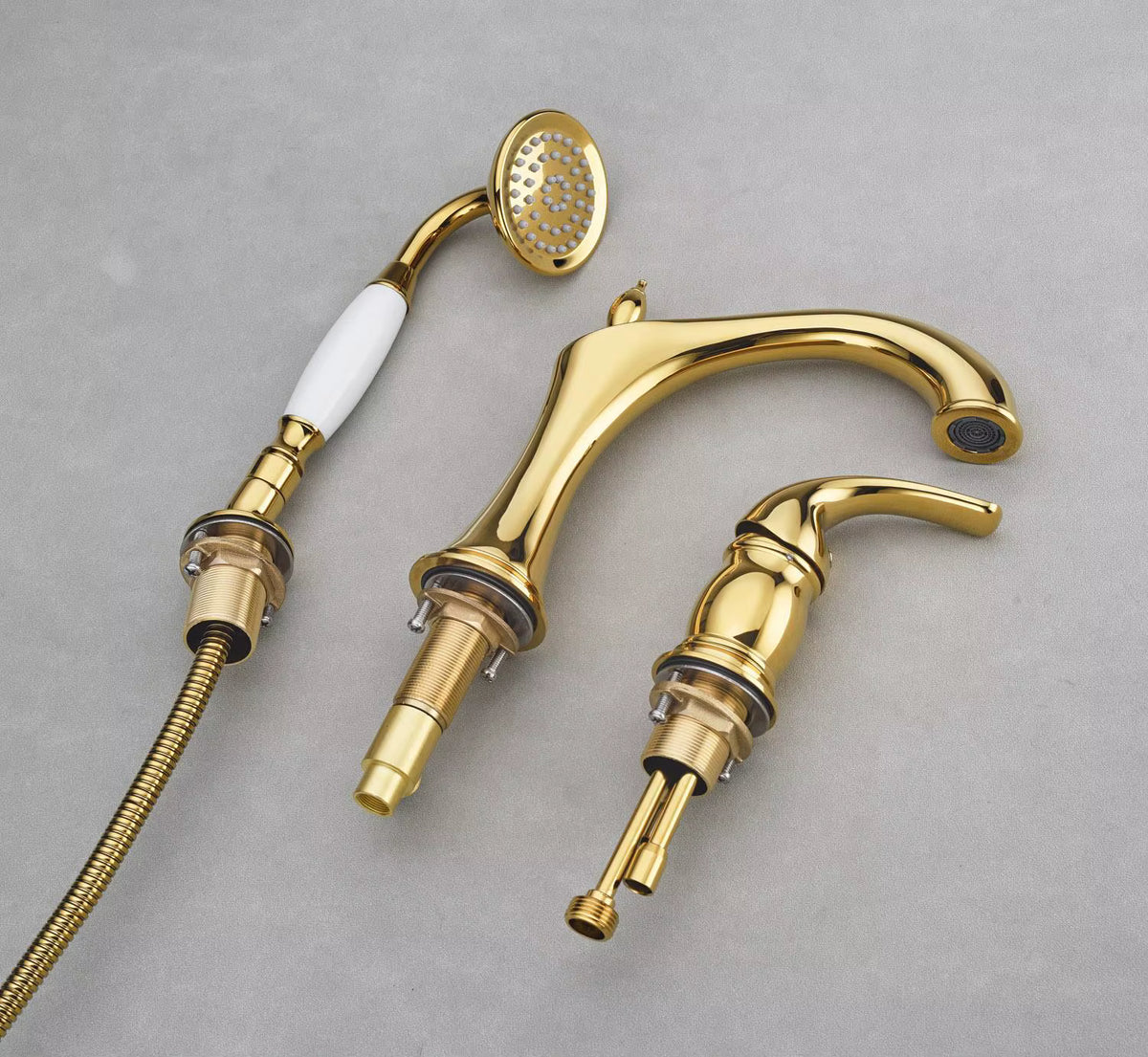 Brushed Gold Three-Handle Basin Mixer Tap Set