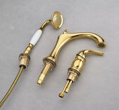 Brushed Gold Three-Handle Basin Mixer Tap Set