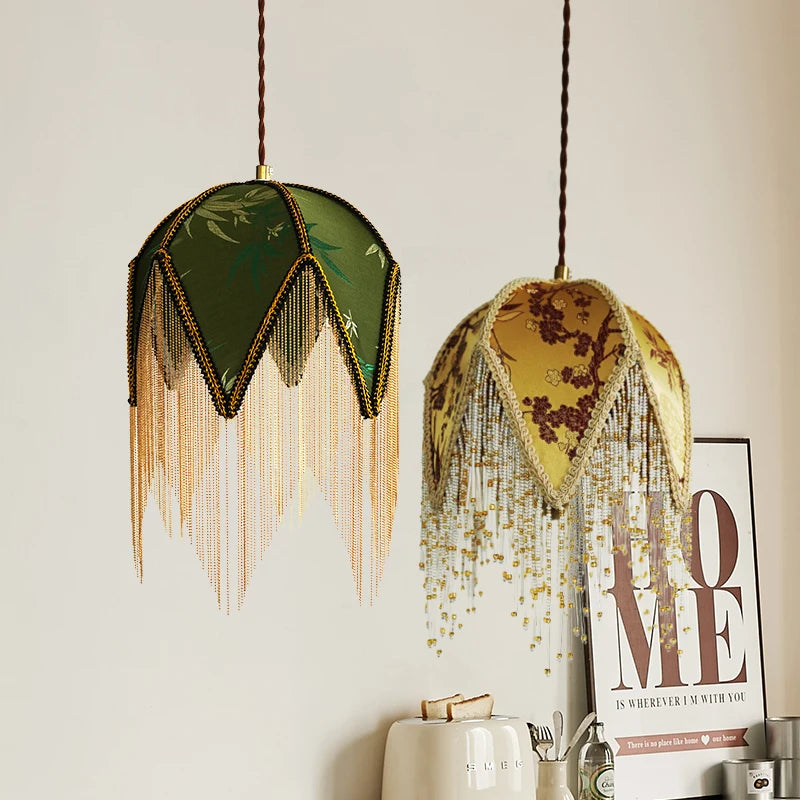Vintage fabric pendant light
