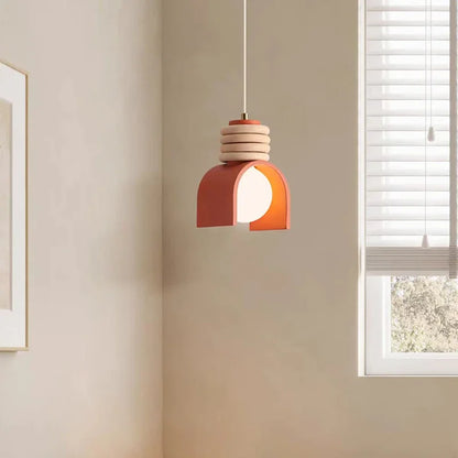 Creative LED Pendant Lamp – E27 Socket, Orange/White Resin, Adjustable Height for Bedroom & Dining Room