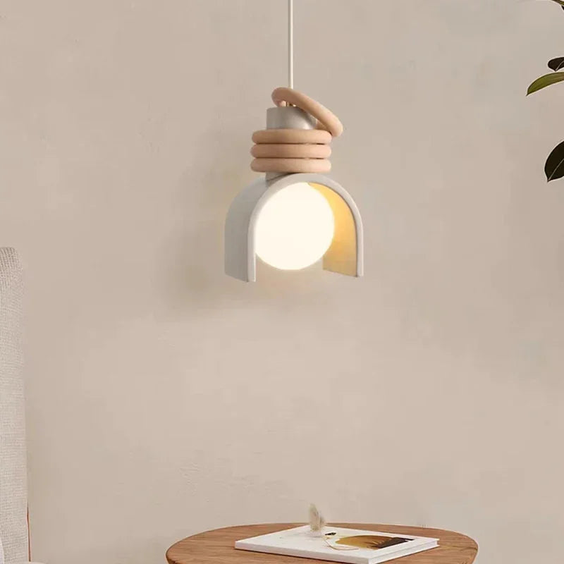 Creative LED Pendant Lamp – E27 Socket, Orange/White Resin, Adjustable Height for Bedroom & Dining Room
