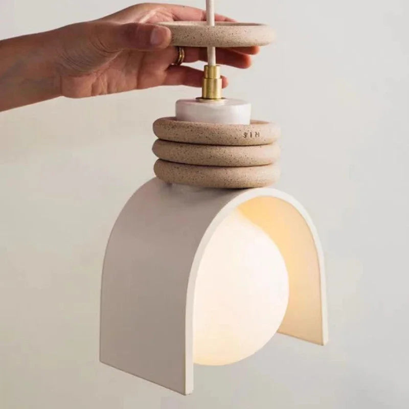 Creative LED Pendant Lamp – E27 Socket, Orange/White Resin, Adjustable Height for Bedroom & Dining Room