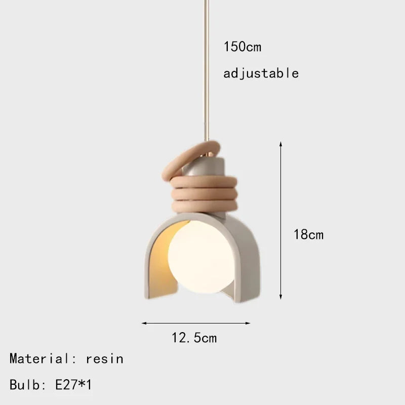 Creative LED Pendant Lamp – E27 Socket, Orange/White Resin, Adjustable Height for Bedroom & Dining Room