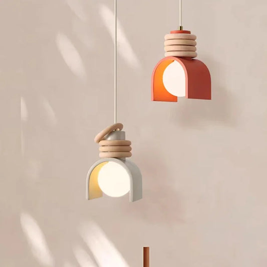 Creative LED Pendant Lamp – E27 Socket, Orange/White Resin, Adjustable Height for Bedroom & Dining Room