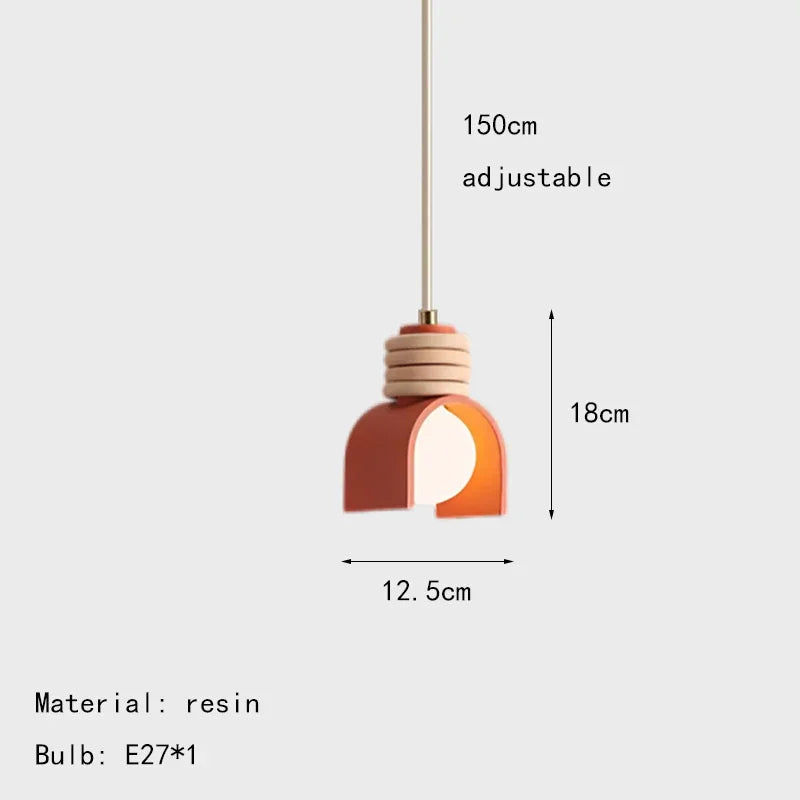 Creative LED Pendant Lamp – E27 Socket, Orange/White Resin, Adjustable Height for Bedroom & Dining Room