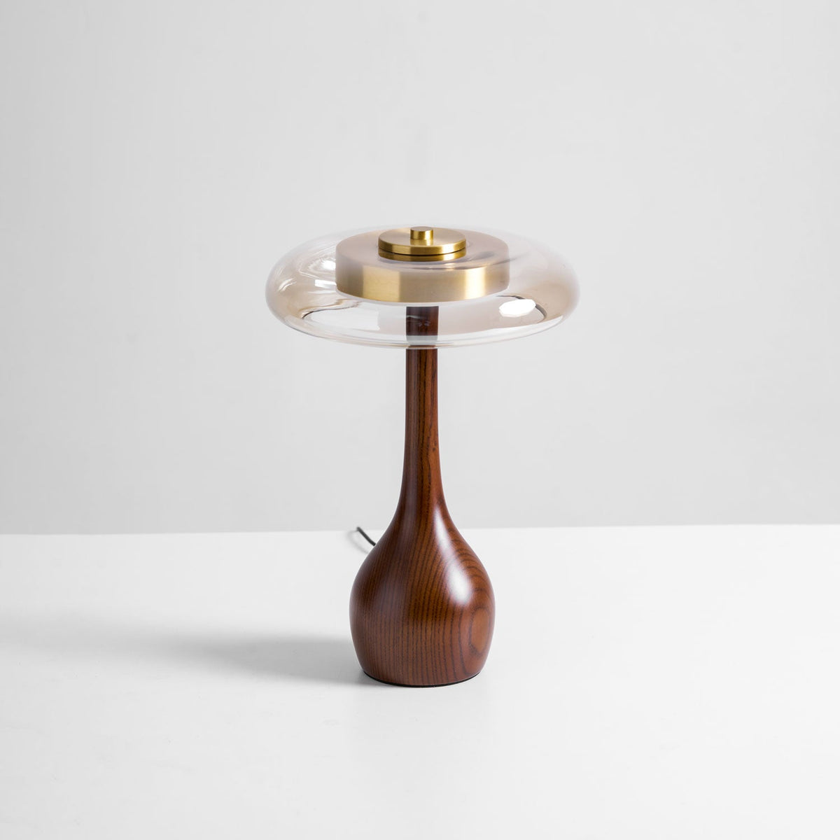 Walnut Wood And Amber Glass Table Lamp