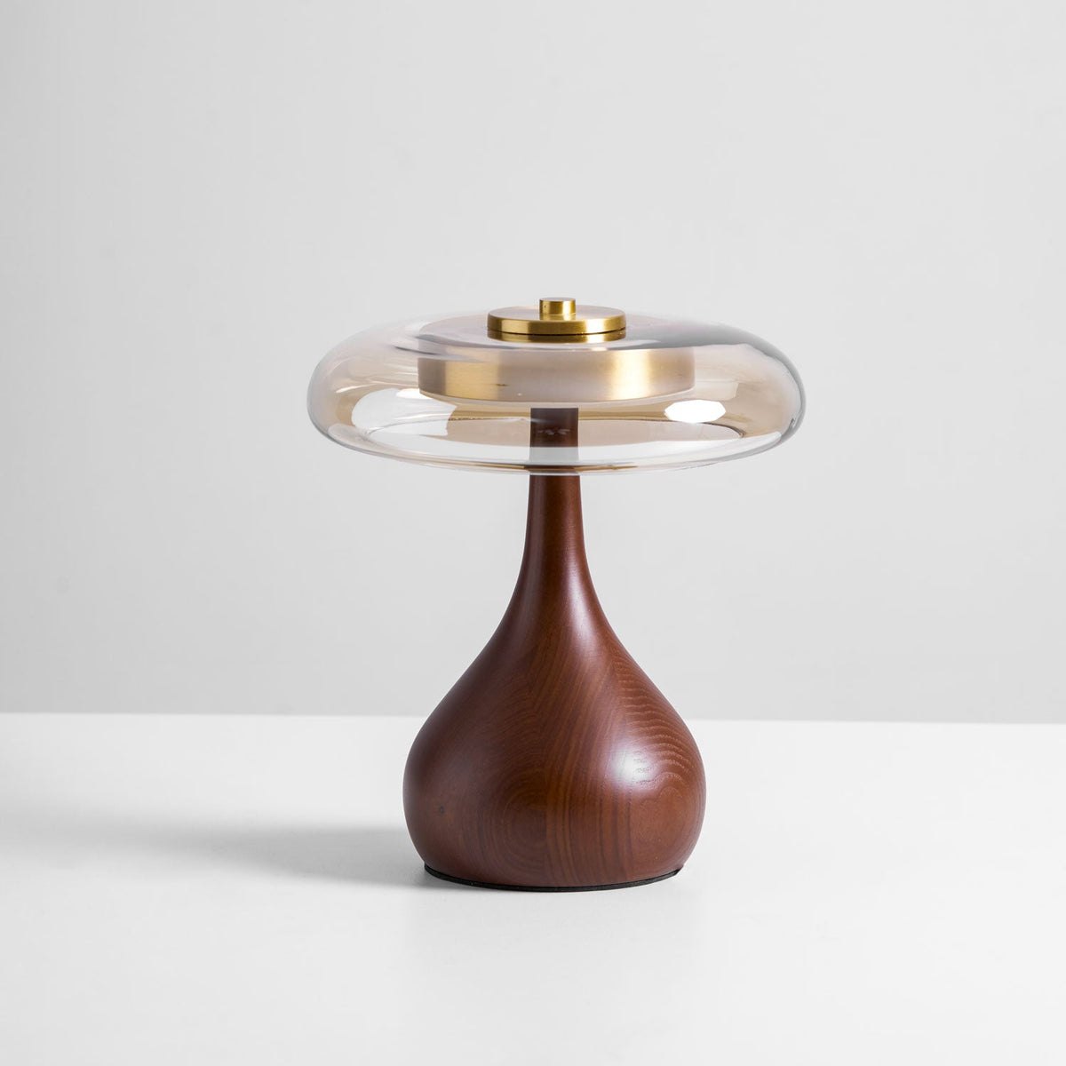 Walnut Wood And Amber Glass Table Lamp
