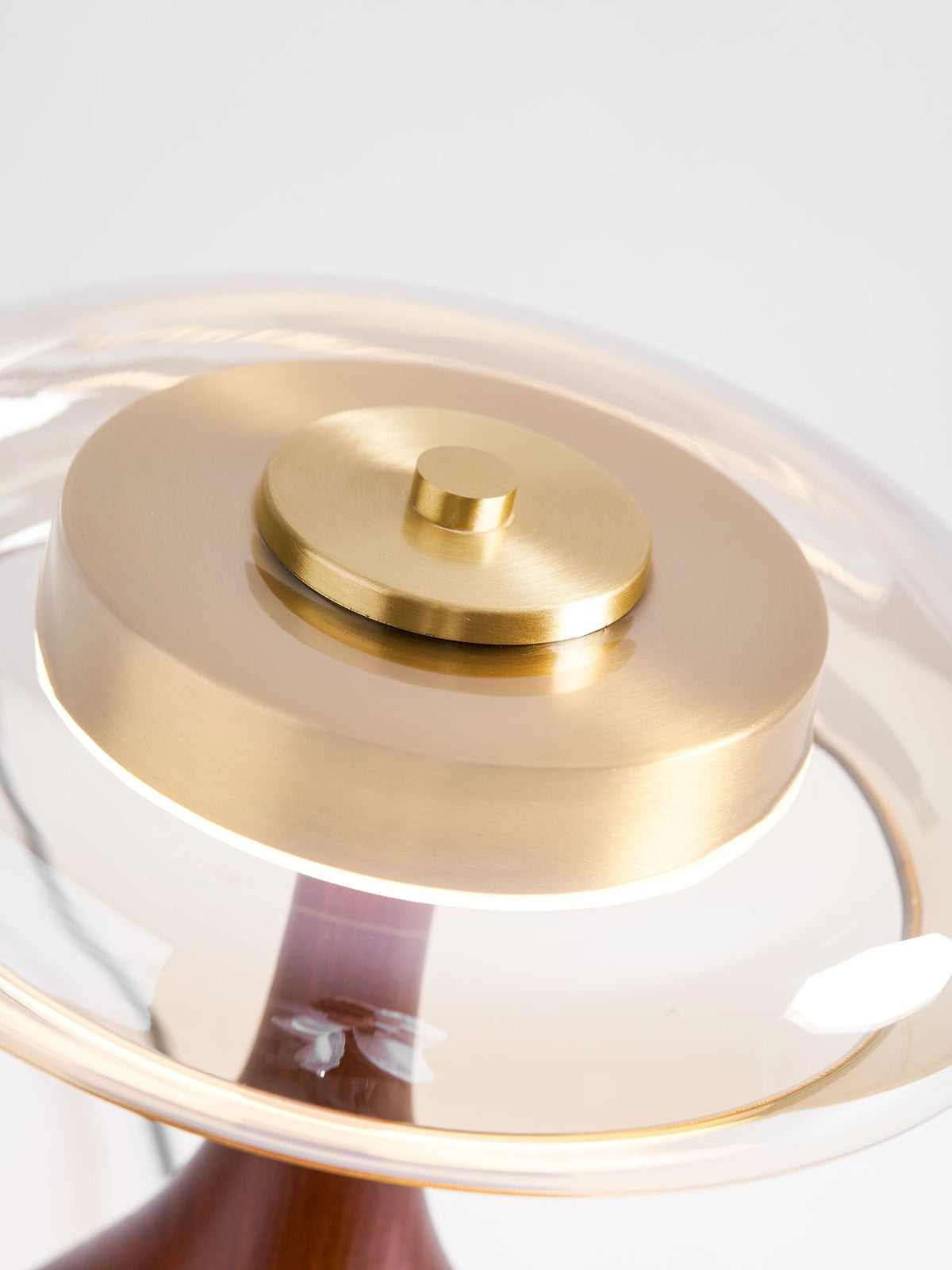 Walnut Wood And Amber Glass Table Lamp