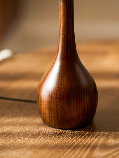 Walnut Wood And Amber Glass Table Lamp