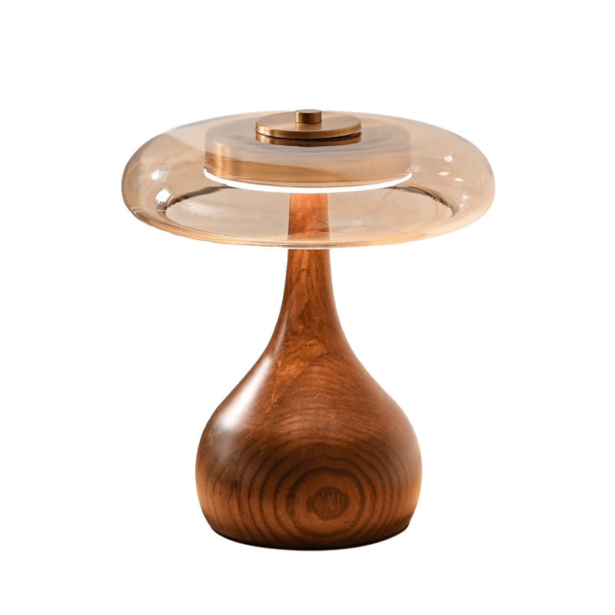 Walnut Wood And Amber Glass Table Lamp