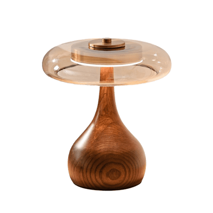 Walnut Wood And Amber Glass Table Lamp