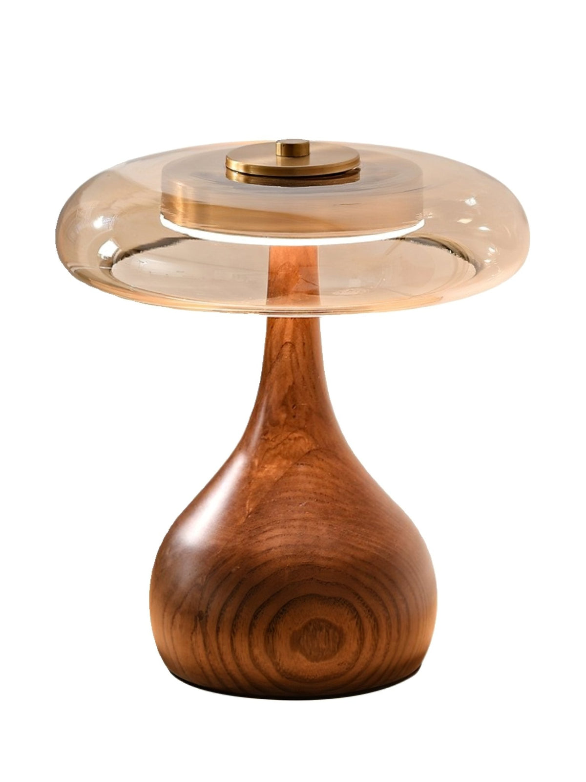 Walnut Wood And Amber Glass Table Lamp