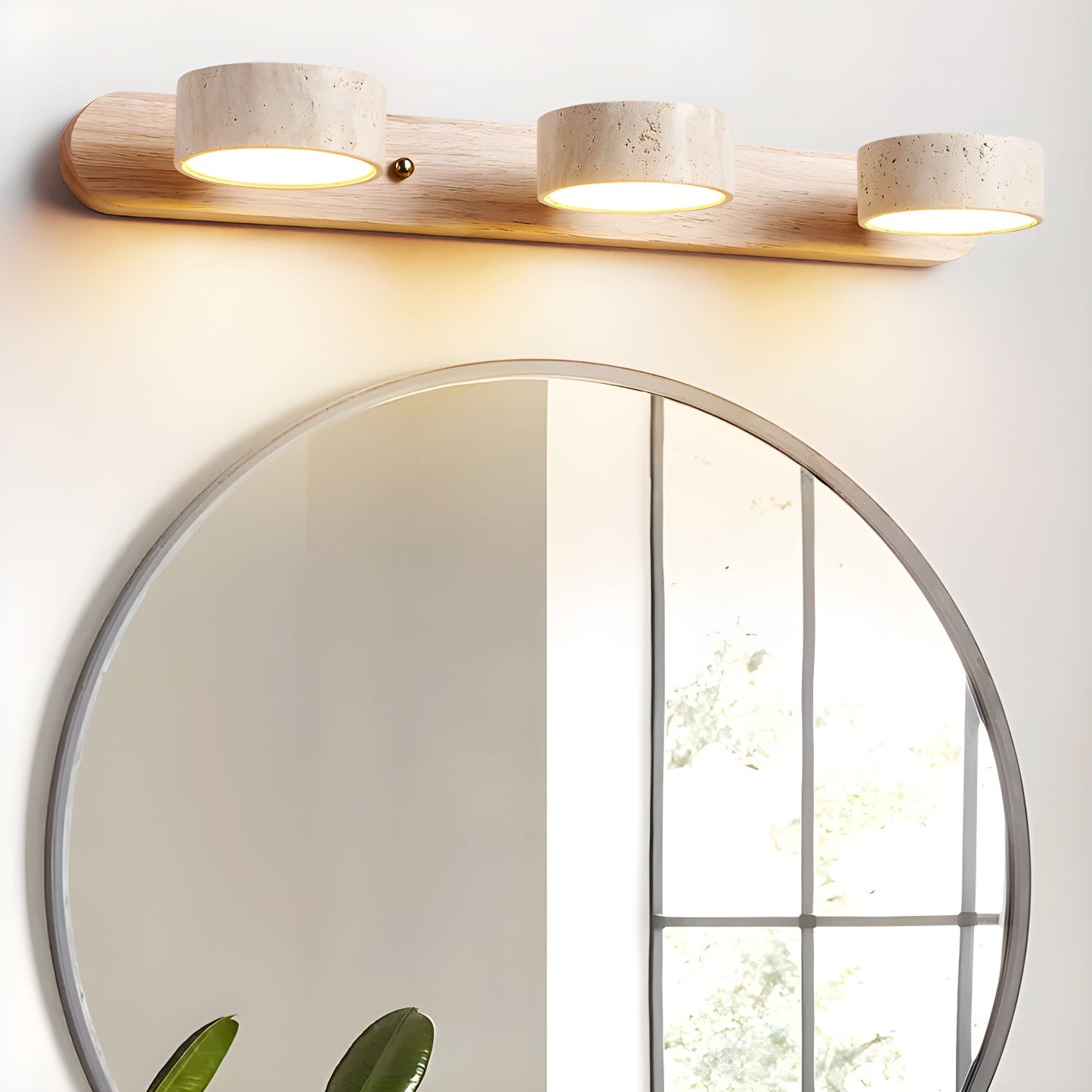 Wood and travertine wall light